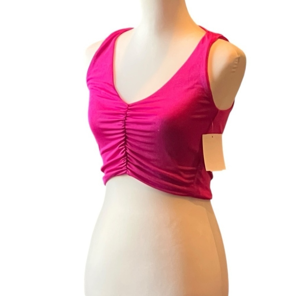NWOT N BY NAKED WARDROBE Shirred Crop Top in Fuchsia SZ M - Picture 6 of 6